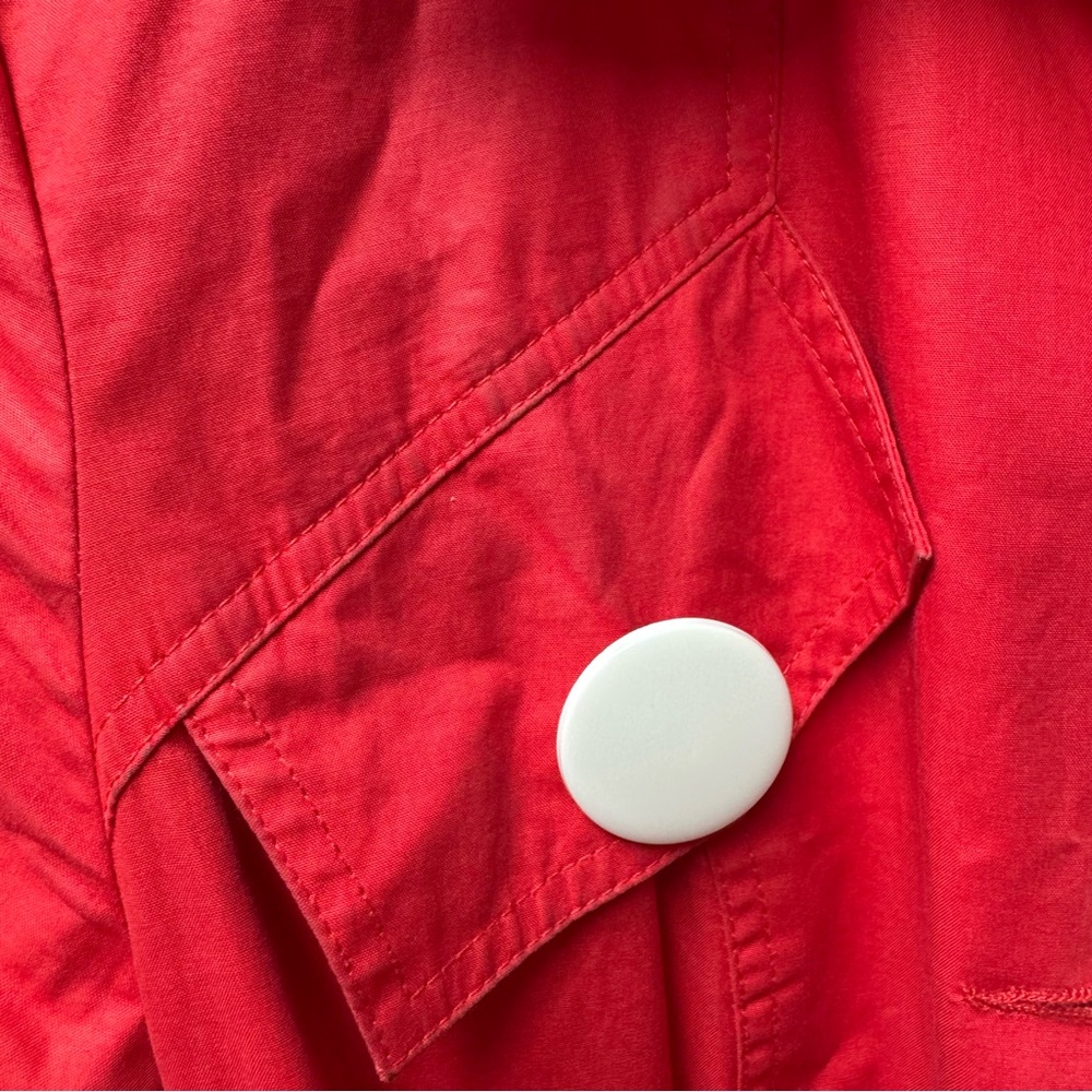 Smythe Belted Long Sleeve Collared Trenchcoat Trench Jacket Red White Button 6 - Picture 7 of 15